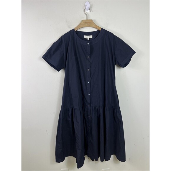 Alex Mill Kelsey Paper Poplin Short Sleeve Shirtdress In Navy Blue Midi Large - Picture 1 of 9